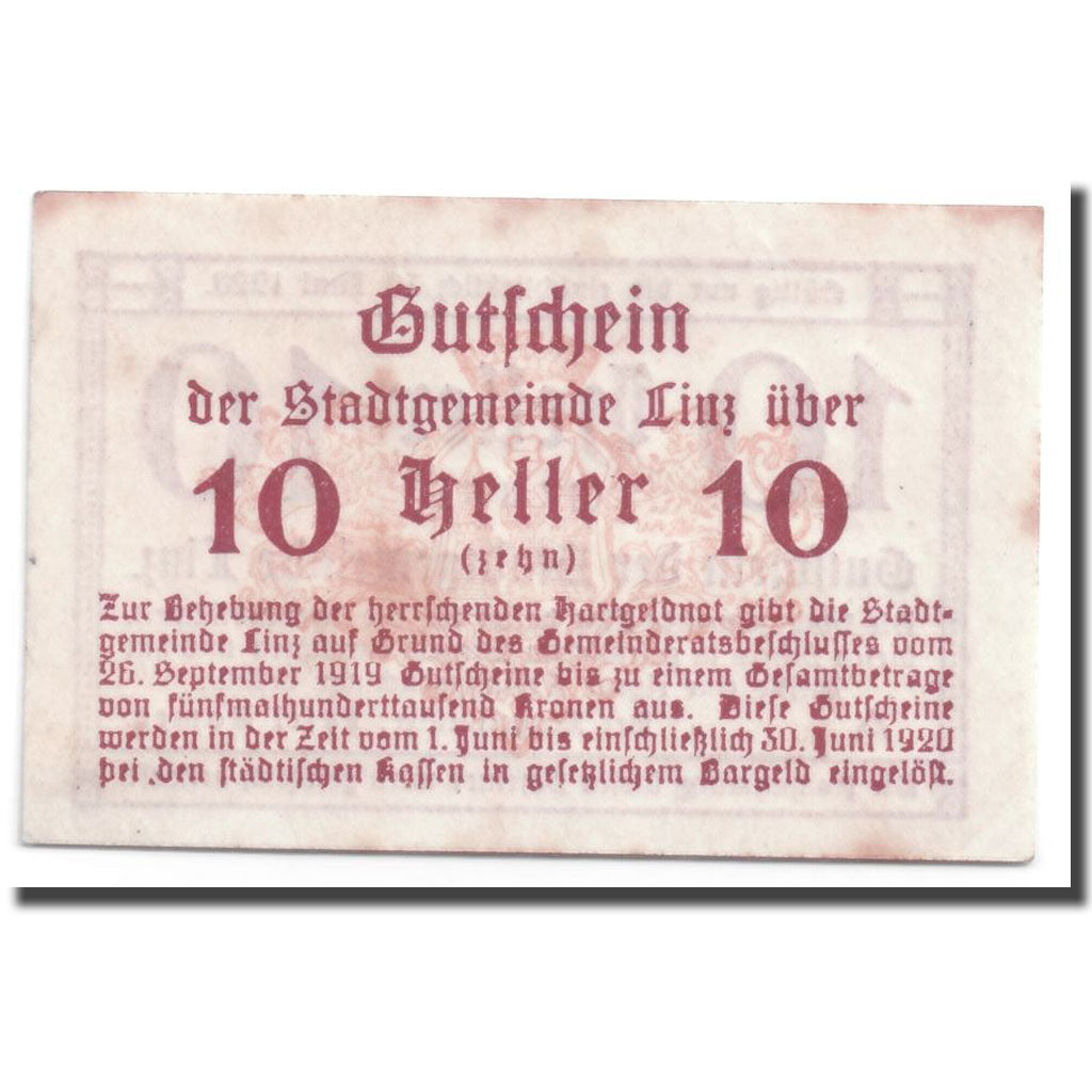 Geldschein, Österreich, Linz, 10 Heller, graphique, 1920, 1920-01-16, UNZ-