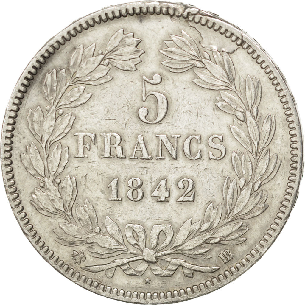 FRANCE, Louis-Philippe, 5 Francs, 1842, Strasbourg, KM #749.3, EF(40-45),...