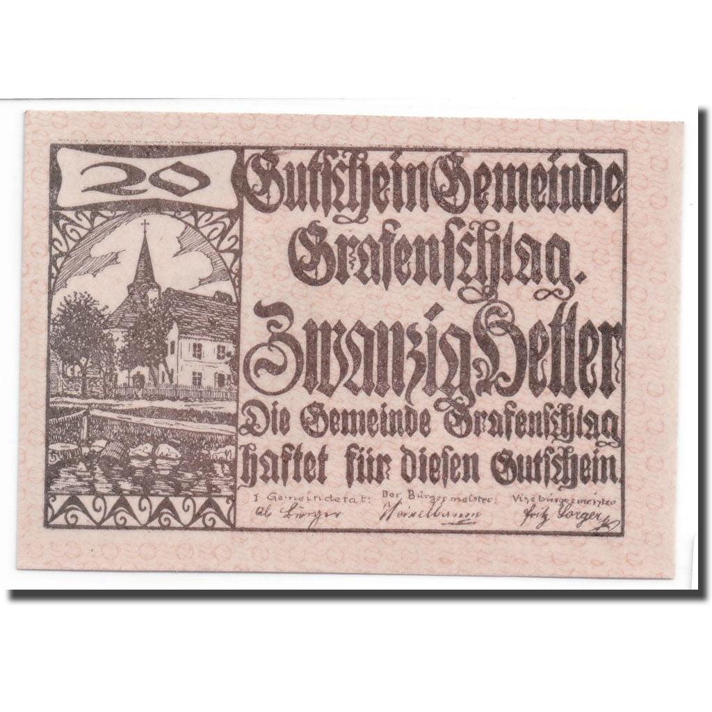 Geldschein, Österreich, Grafenschlag, 20 Heller, Eglise, 1920, 1920-12-31
