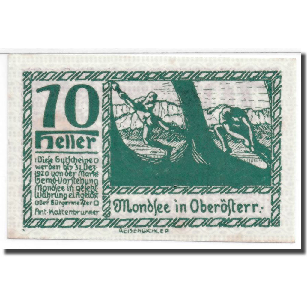 Geldschein, Österreich, Mondsee in Oberösterr., 10 Heller, personnage, UNZ-