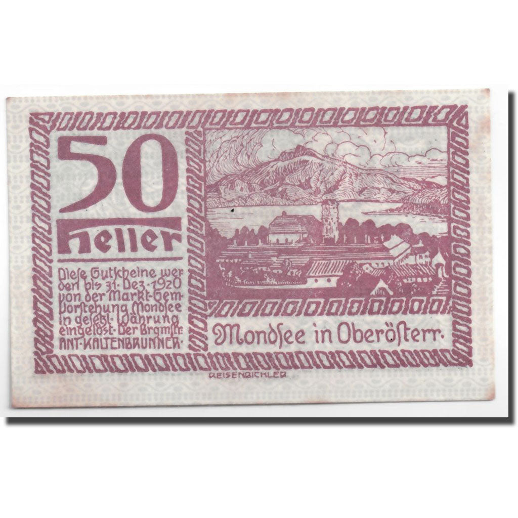 Geldschein, Österreich, Mondsee in Oberösterr., 50 Heller, paysage 1, UNZ-