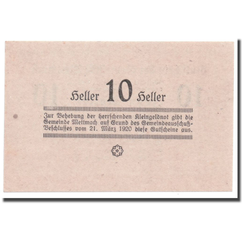Geldschein, Österreich, Mettmach, 10 Heller, graphique, 1920, 1920-03-21, UNZ-