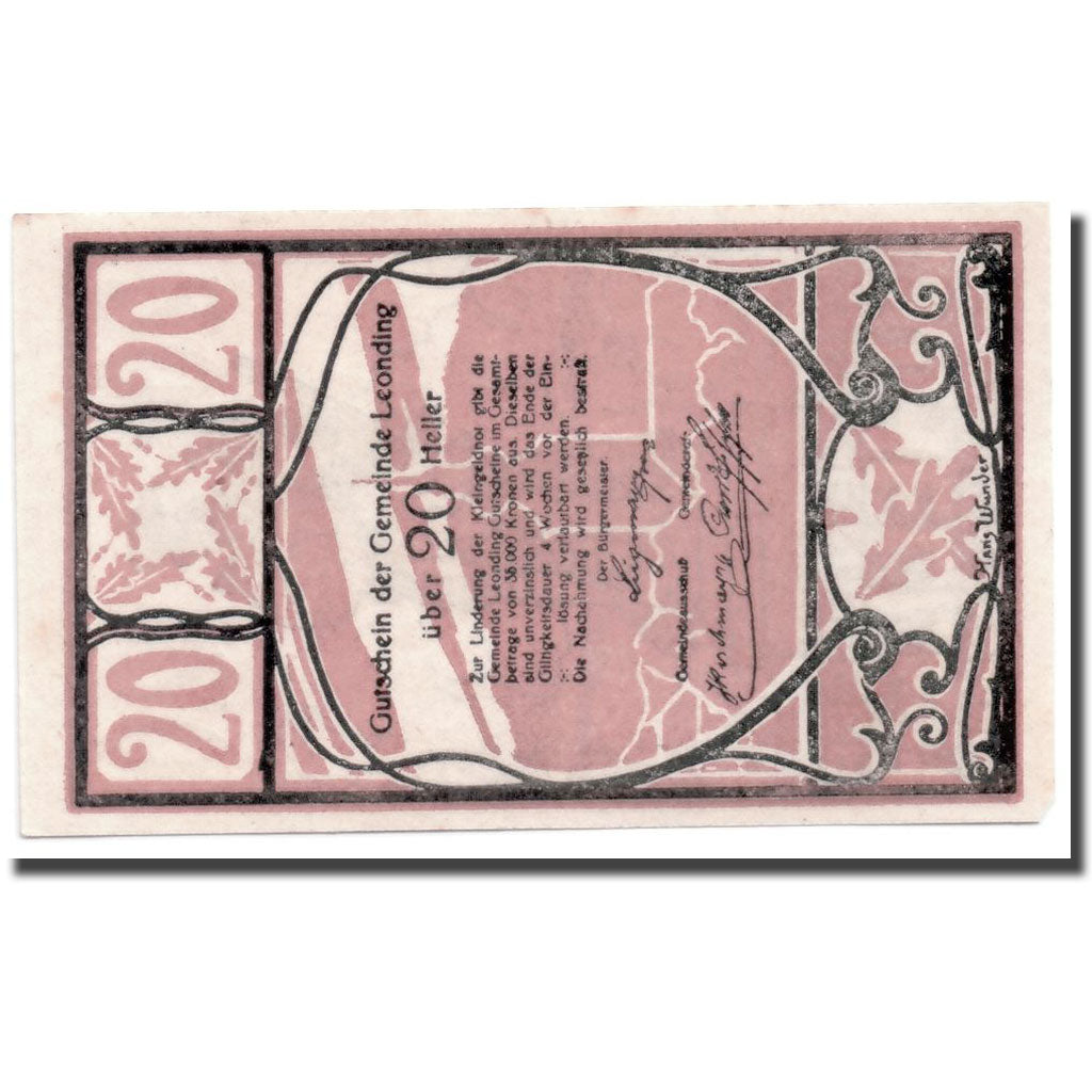 Banknote, Austria, Leonding, 20 Heller, statue, UNC(63), Mehl:513a