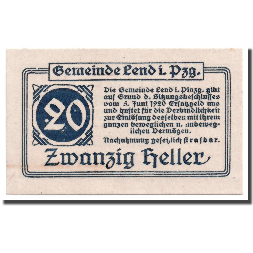 Banknote, Austria, Lend, 20 Heller, graphique, 1920, 1920-06-05, UNC(63)