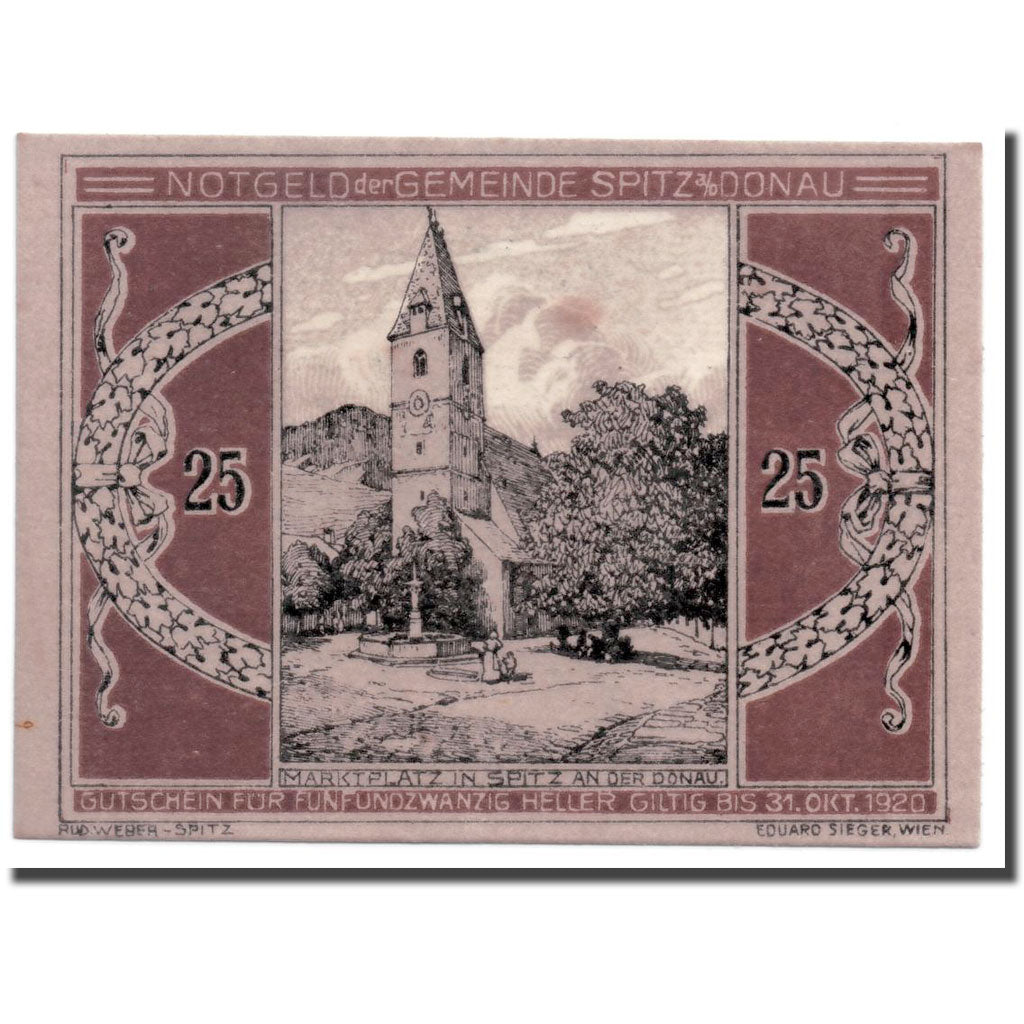 Billete, Austria, Spitz an der Donau, 25 Heller, Eglise, 1920, 1920-10-31, SC