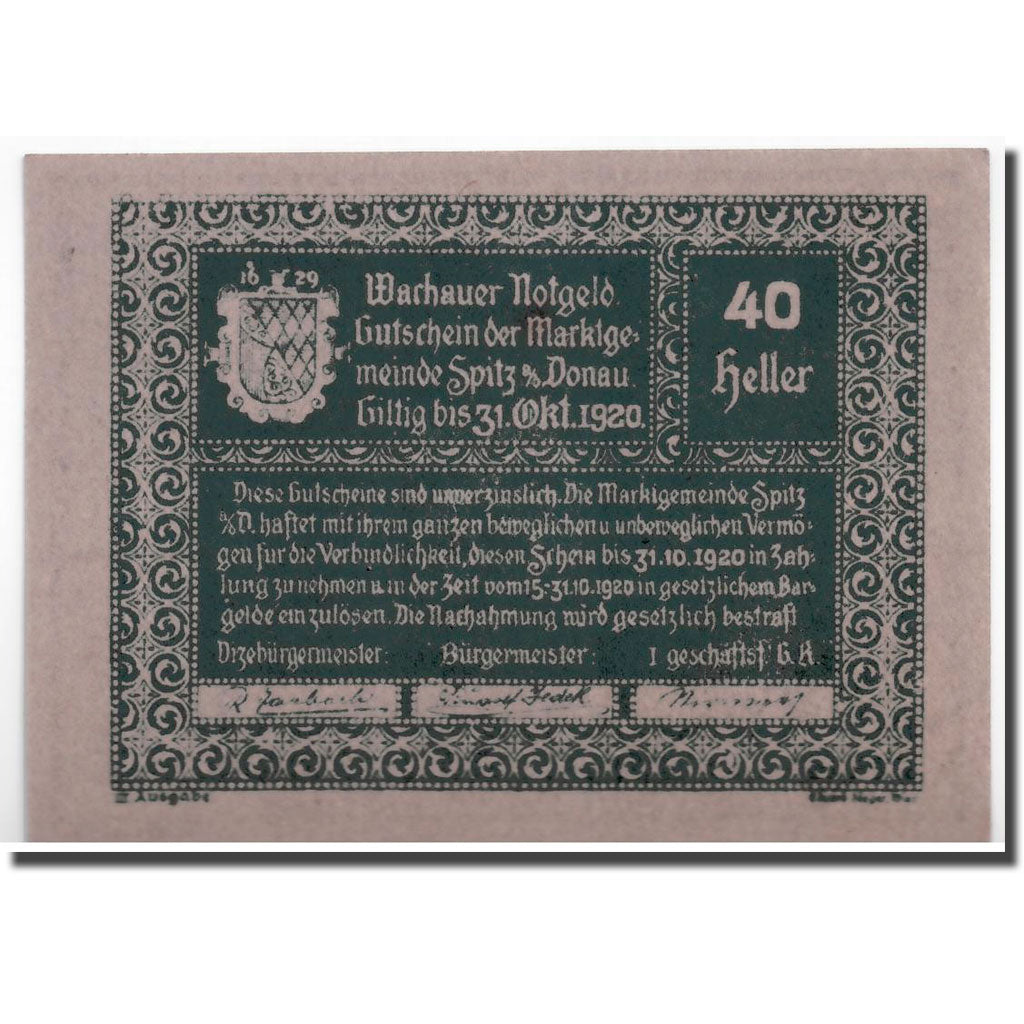 Banknote, Austria, Spitz an der Donau, 40 Heller, Maison, 1920, 1920-10-31