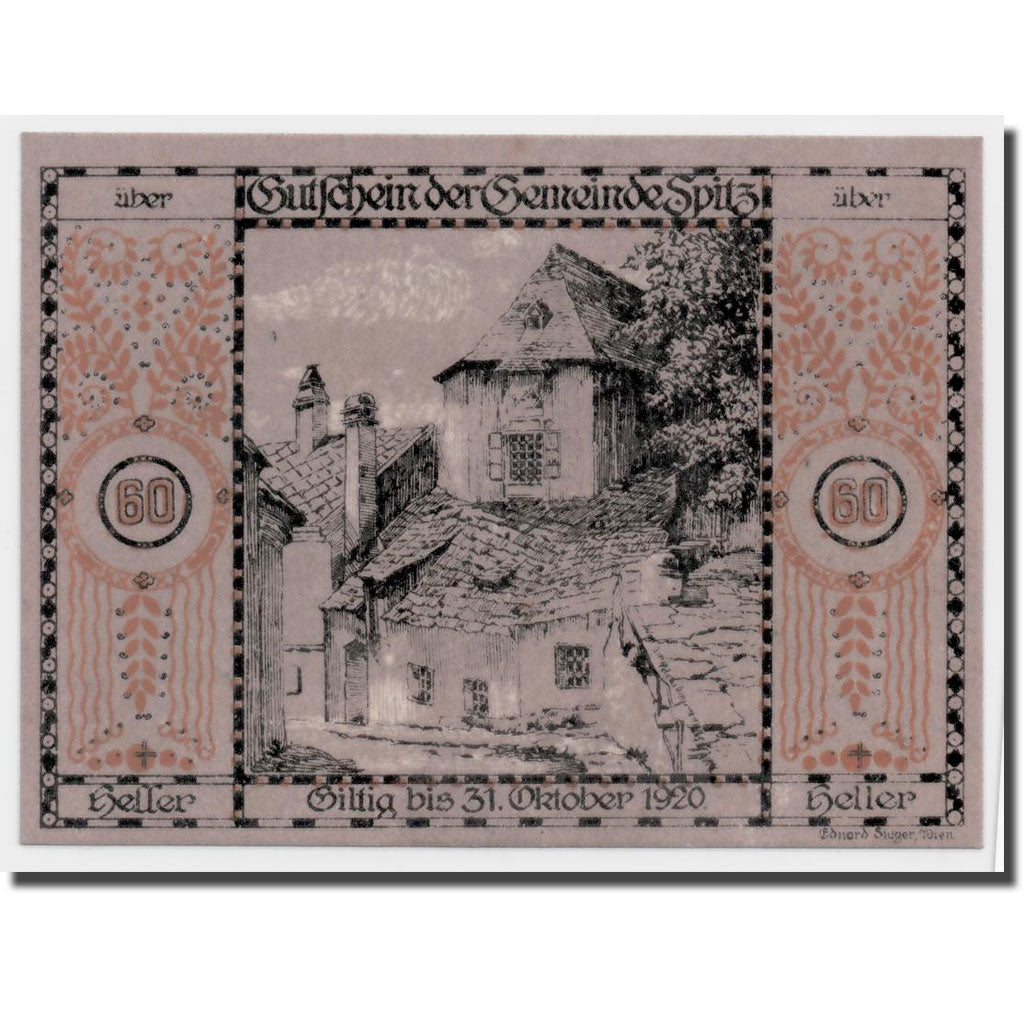 Banknote, Austria, Spitz an der Donau, 60 Heller, Maison, 1920, 1920-10-31