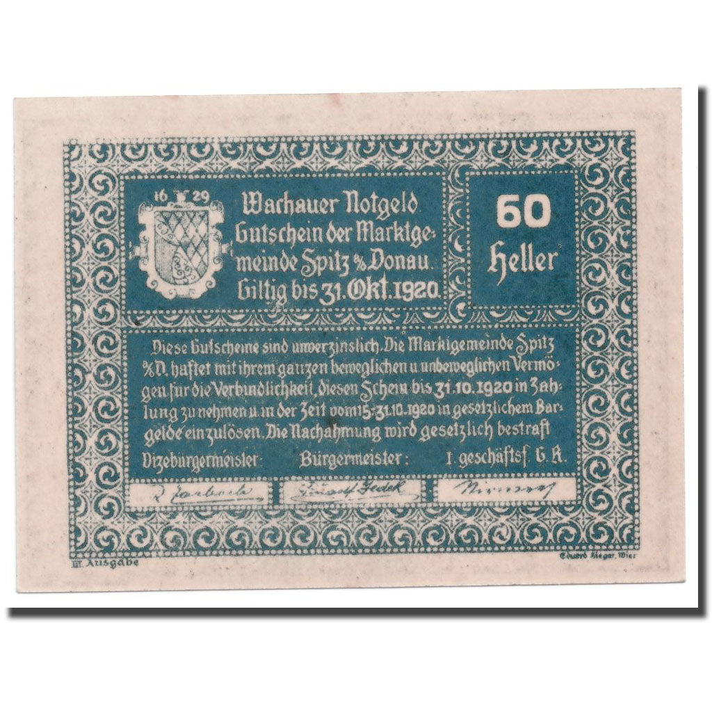 Banknote, Austria, Spitz an der Donau, 60 Heller, Maison, 1920, 1920-10-31