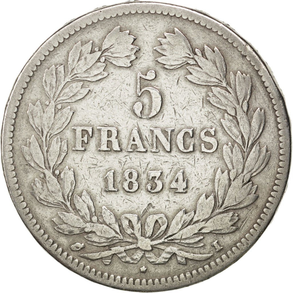 Francia, Louis-Philippe, 5 Francs, 1834, Limoges, B+, Argento, KM:749.6, Gado...