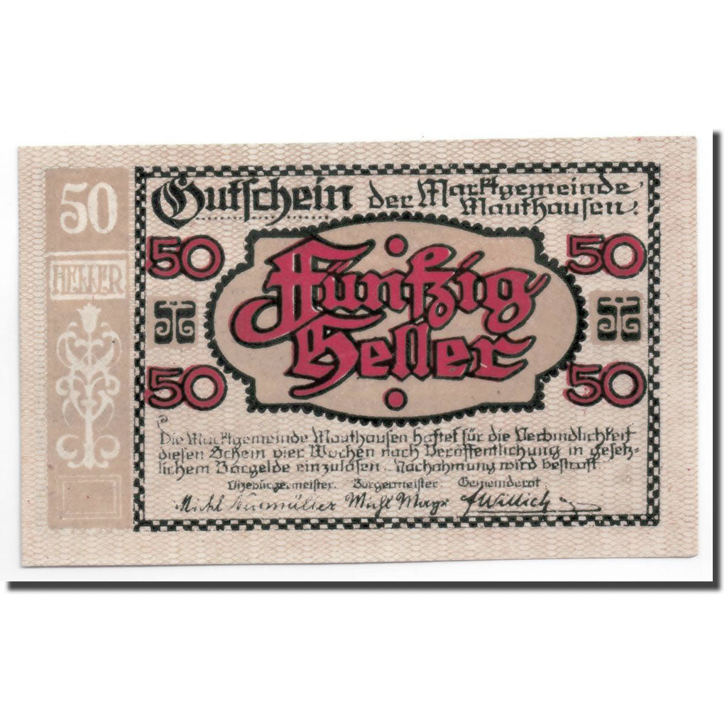 Geldschein, Österreich, Mauthausen, 50 Heller, paysage, UNZ-, Mehl:601 Ia
