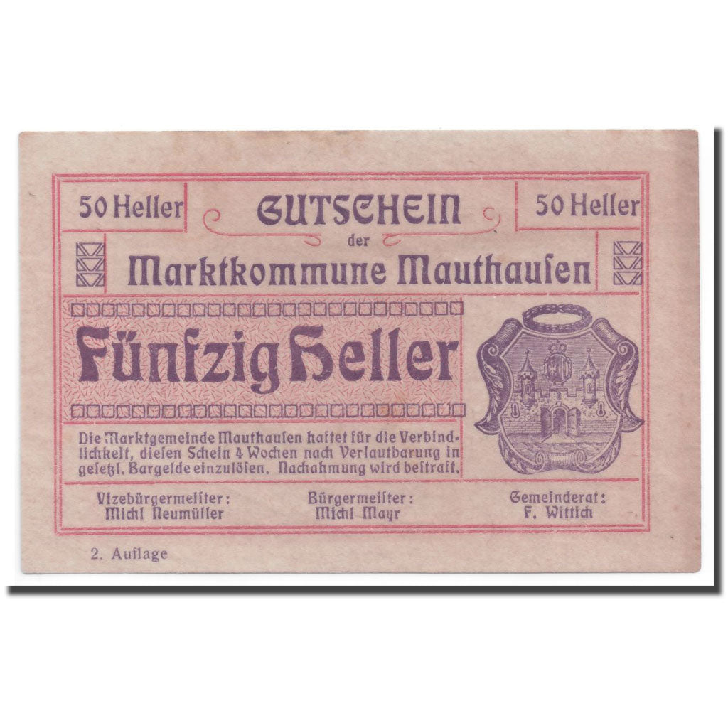 Banknote, Austria, Mauthausen, 50 Heller, personnage, UNC(63), Mehl:601 IIa