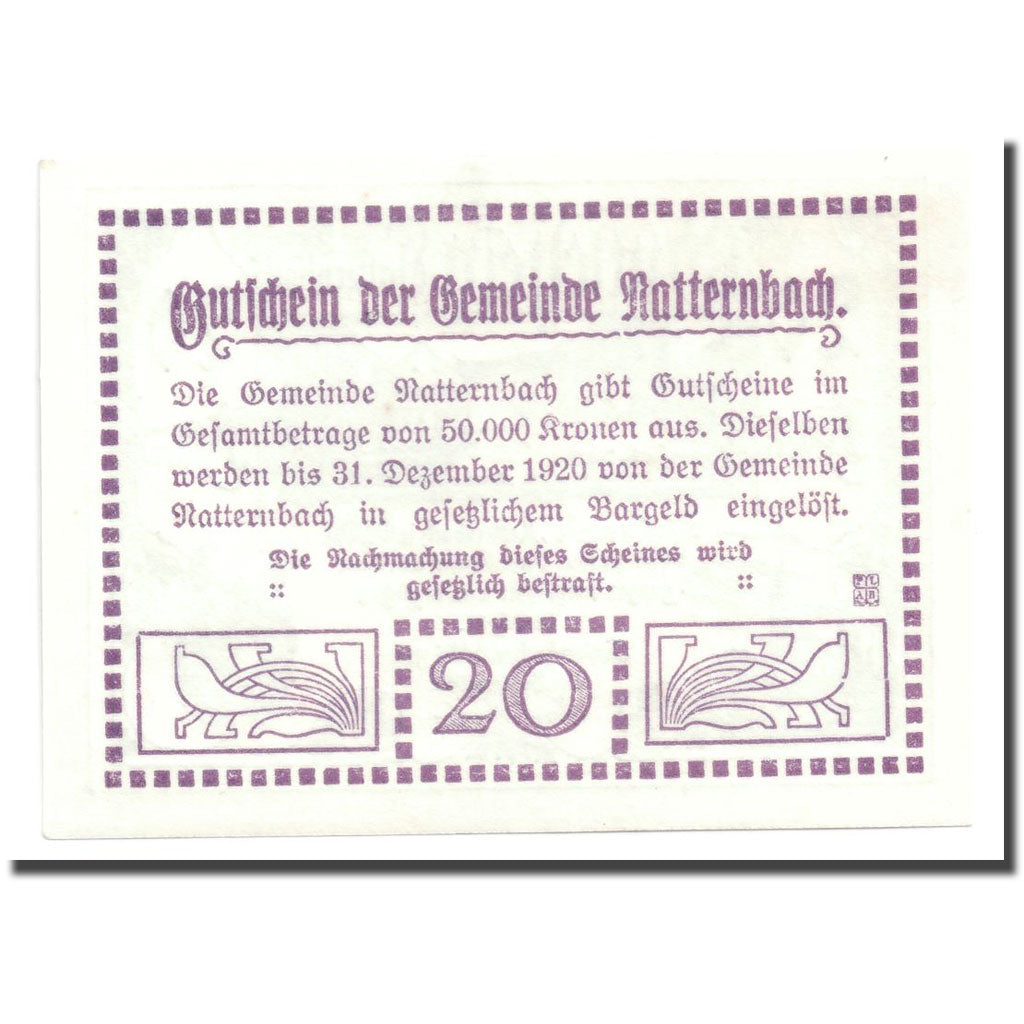 Geldschein, Österreich, Natternbach, 20 Heller, paysage, 1920, 1920-05-02