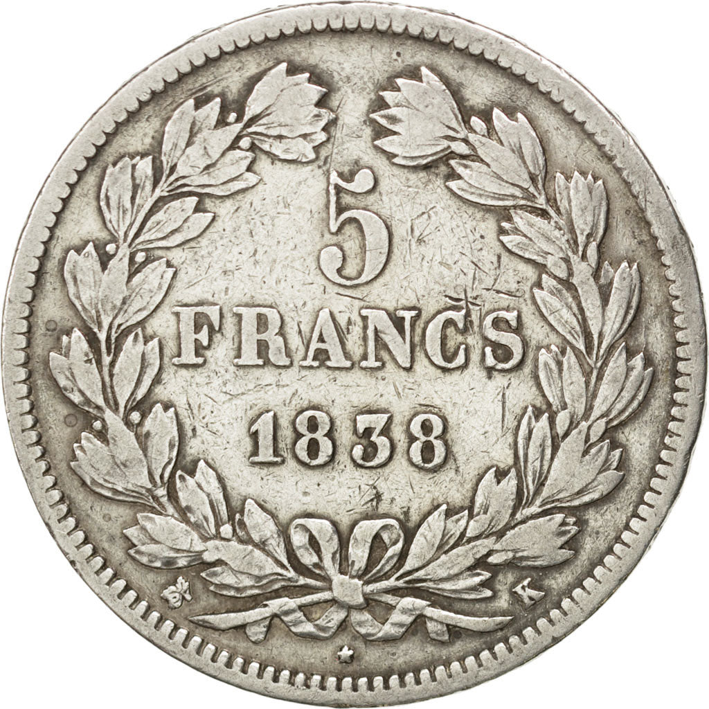 Louis-Philippe I, 5 Francs tête laurée, 1838 K, Bordeaux, Gadoury 678