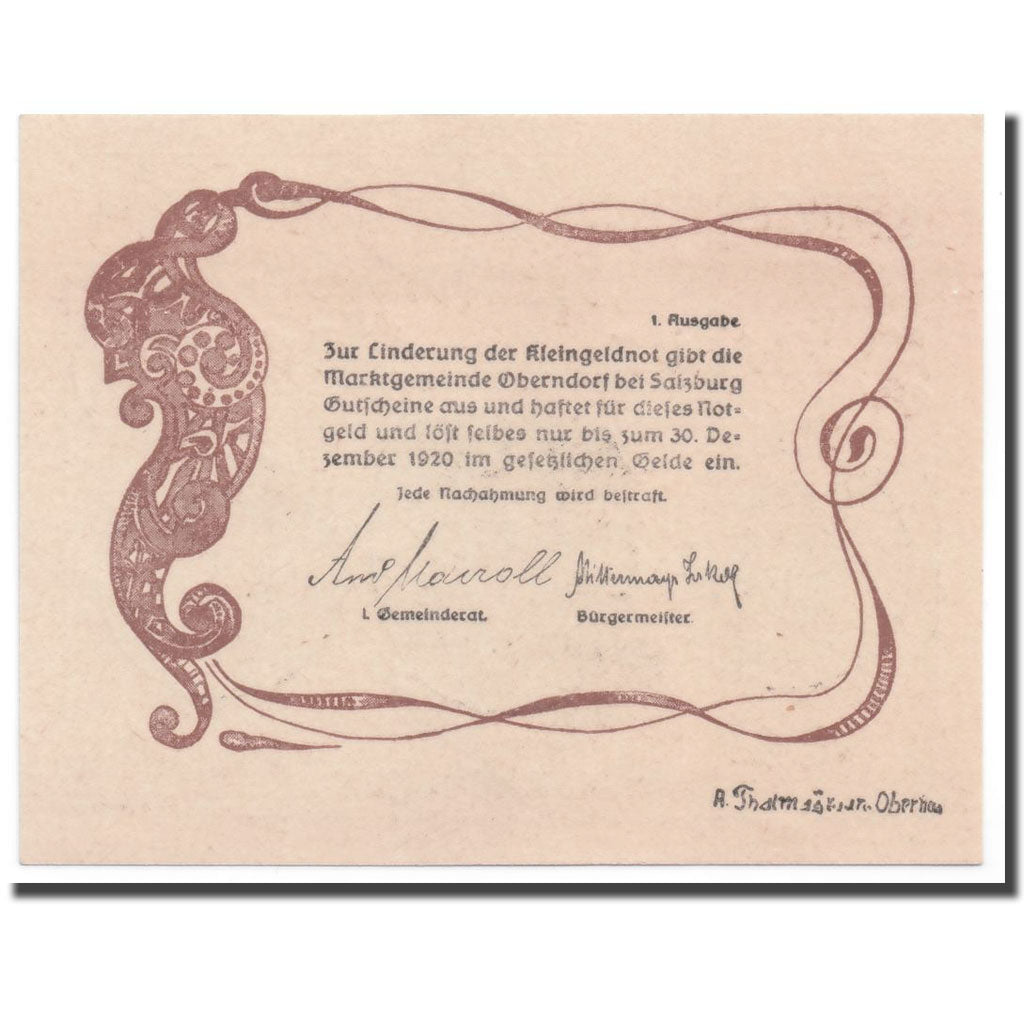 Banknote, Austria, Oberndorf bei Salzburg, 50 Heller, portrait, UNC(63)
