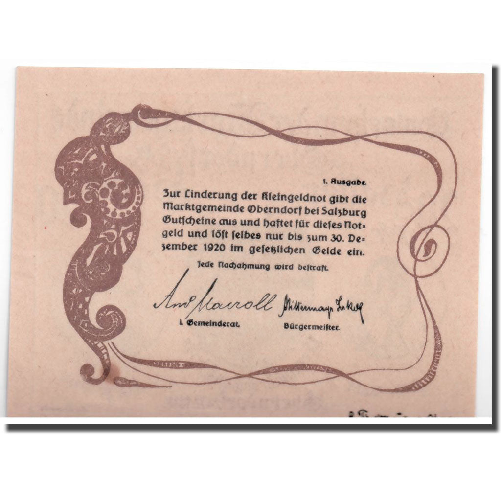Banknote, Austria, Oberndorf bei Salzburg, 20 Heller, portrait, UNC(63)