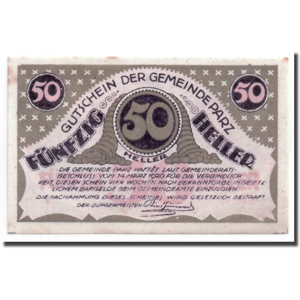 Geldschein, Österreich, Parz, 50 Heller, paysage, 1920, 1920-03-14, UNZ-