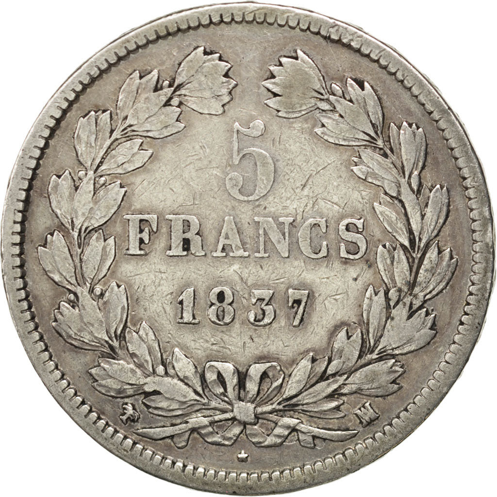 Louis-Philippe I, 5 Francs tête laurée, 1837 MA, Marseille, Gadoury 678
