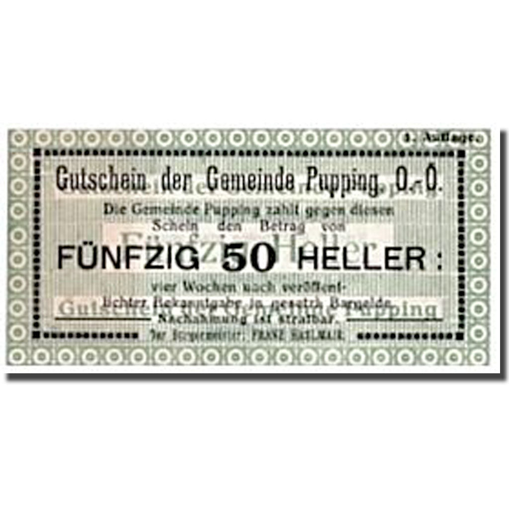 Geldschein, Österreich, Pupping, 50 Heller, graphique, UNZ-, Mehl:7921a