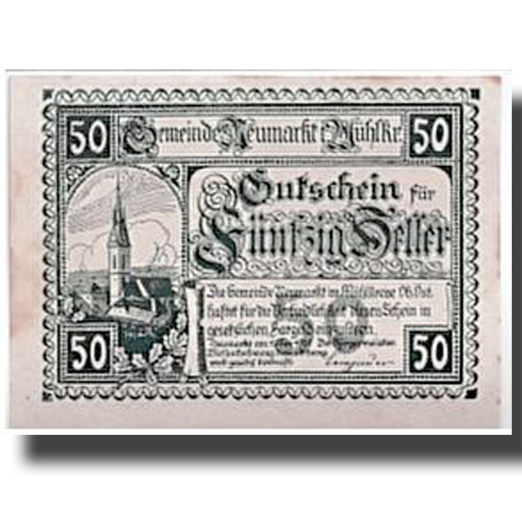 Banconote, Austria, Neumarkt, 50 Heller, Eglise, 1920, 1920-05-01, SPL