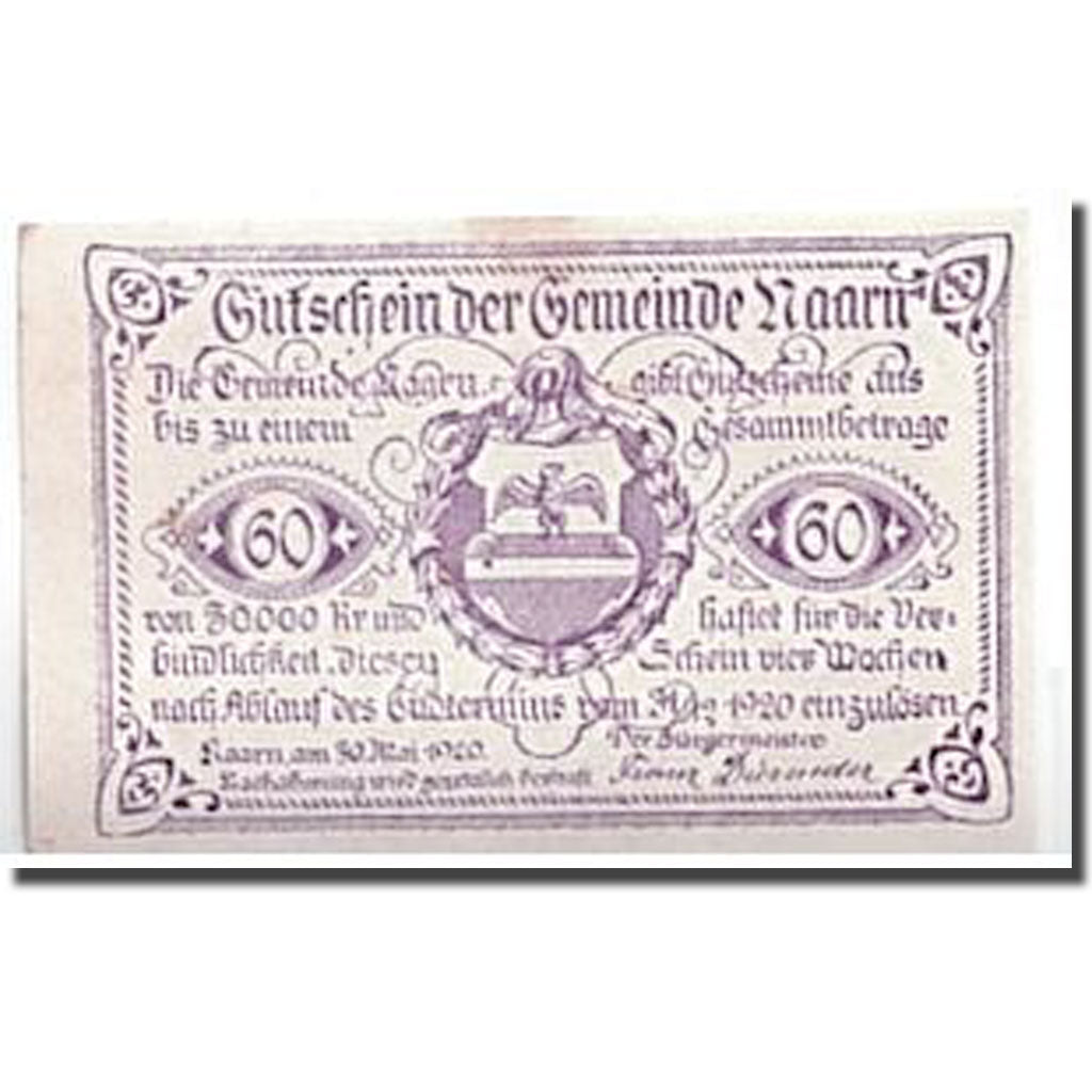 Banknote, Austria, Naarn O.Ö. Gemeinde, 60 Heller, paysage, 1920, 1920-05-30