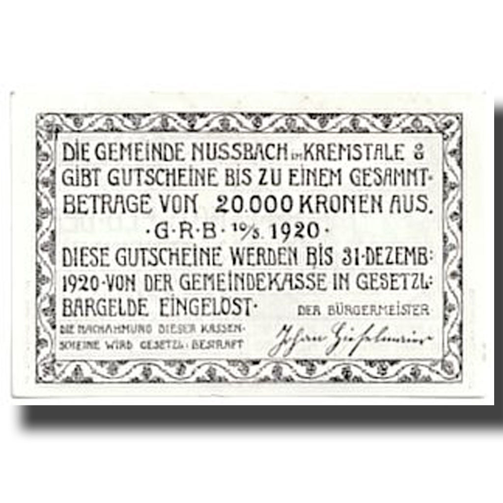 Geldschein, Österreich, Nussbach im Kremstal O.Ö. Gemeinde, 10 Heller
