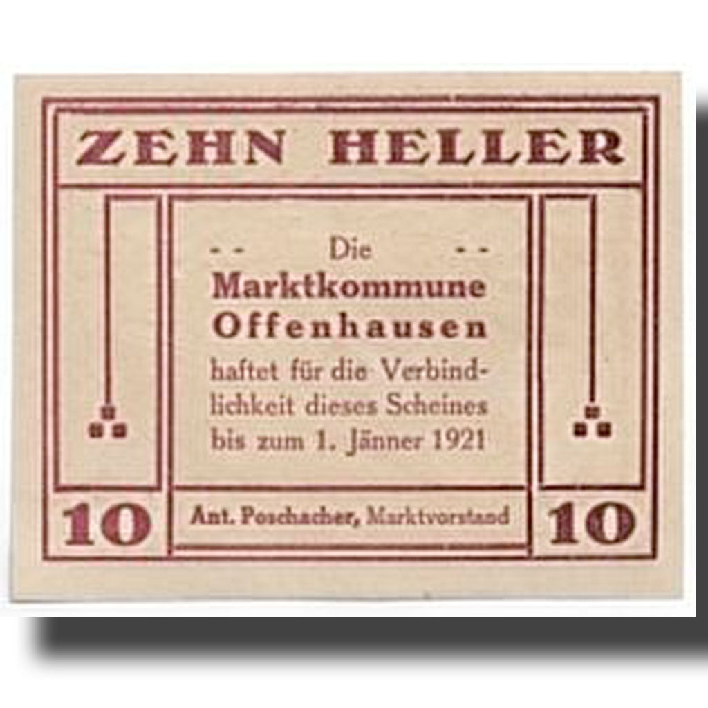 Banconote, Austria, Offenhausen, 10 Heller, Agriculture et Industrie, 1921