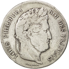Moneda, Francia, Louis-Philippe, 5 Francs, 1833, Lille, BC+, Plata, KM:749.13