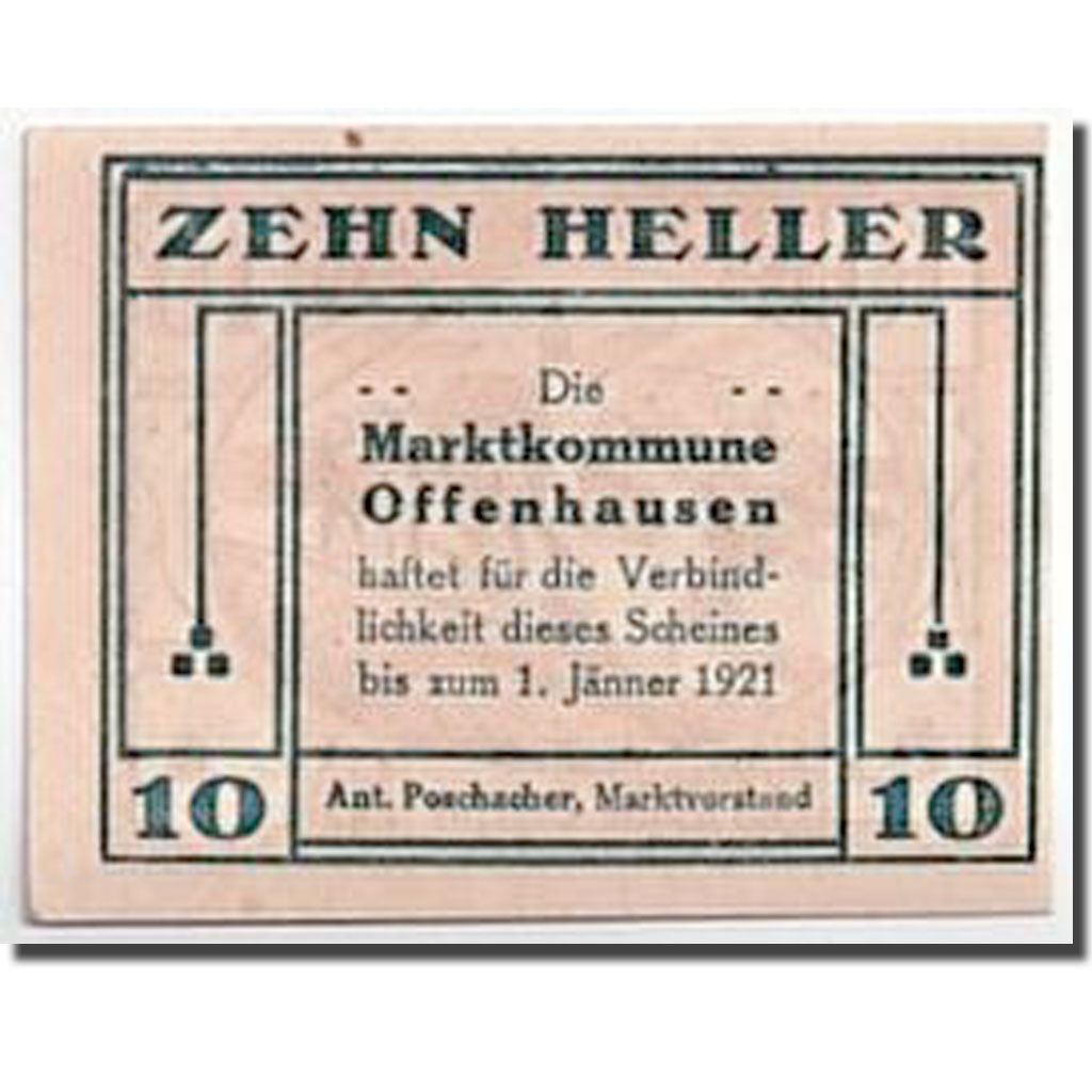 Banknote, Austria, Offenhausen, 10 Heller, Agriculture et Industrie, 1921