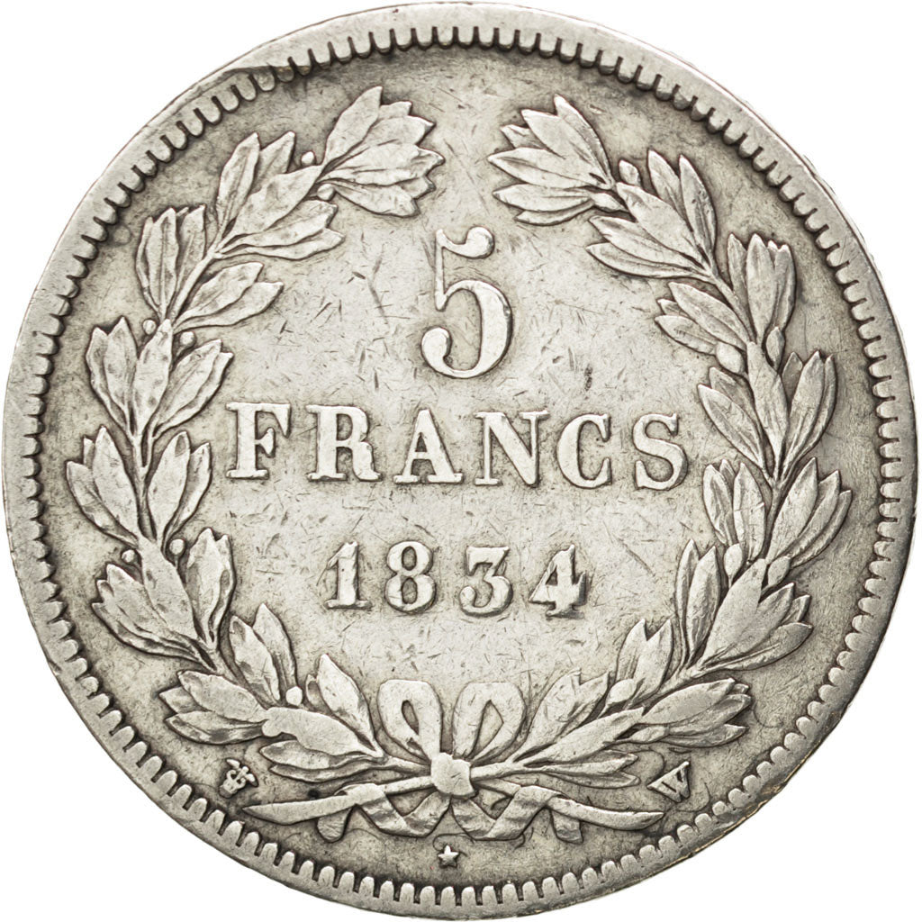 Louis-Philippe I, 5 Francs tête laurée, 1834 W, Lille, Gadoury 678