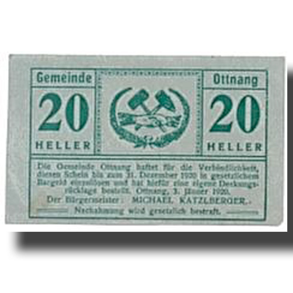 Banknote, Austria, Ottnang, 20 Heller, Ecusson 1, 1920, 1920-01-03, UNC(63)