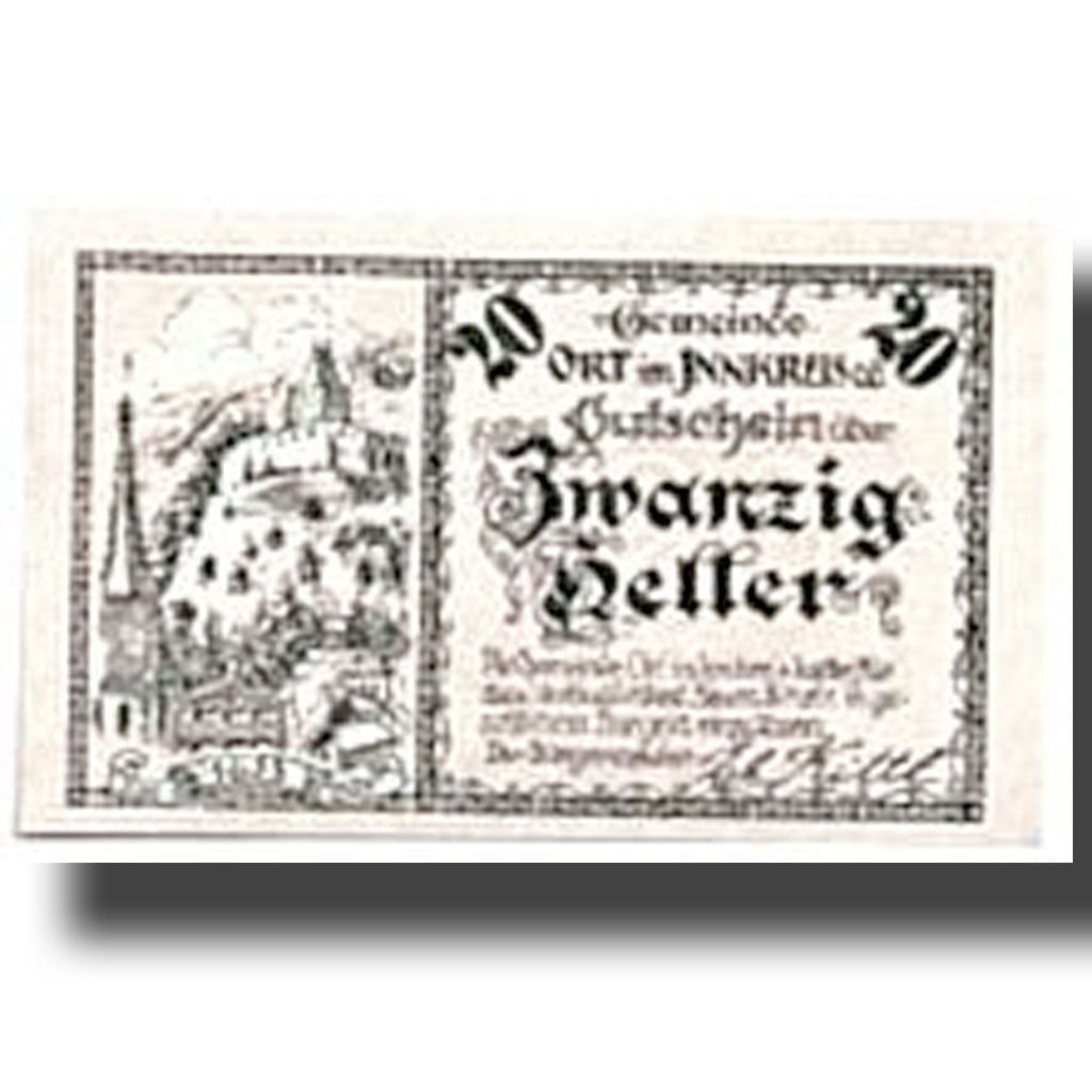 Geldschein, Österreich, Ort im Innkreis O.Ö. Gemeinde, 20 Heller, château