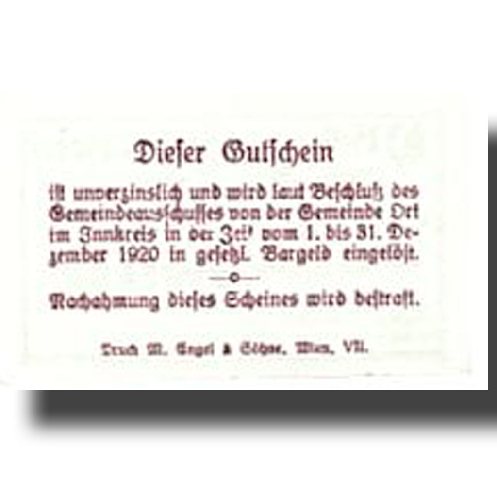 Banknote, Austria, Ort im Innkreis O.Ö. Gemeinde, 10 Heller, Eglise, UNC(63)