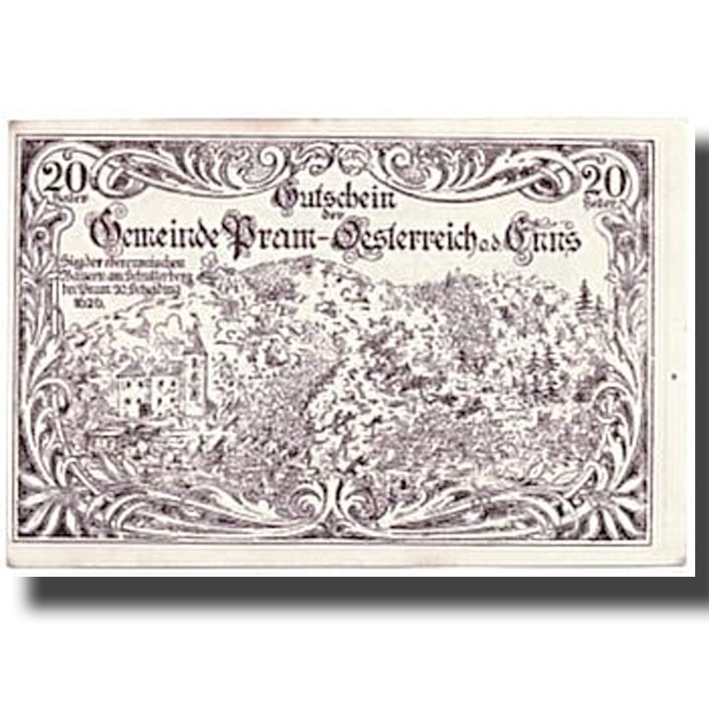 Geldschein, Österreich, Pram, 20 Heller, paysage, 1920, 1920-04-22, UNZ-