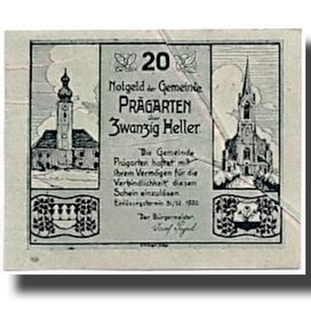 Banknote, Austria, Prägarten, 20 Heller, paysage, UNC(63), Mehl:777d