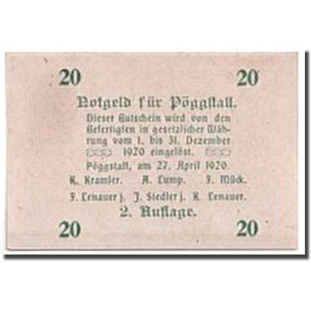 Banconote, Austria, Pöggstall, 20 Heller, Eglise 1, 1920, 1920-04-27, SPL
