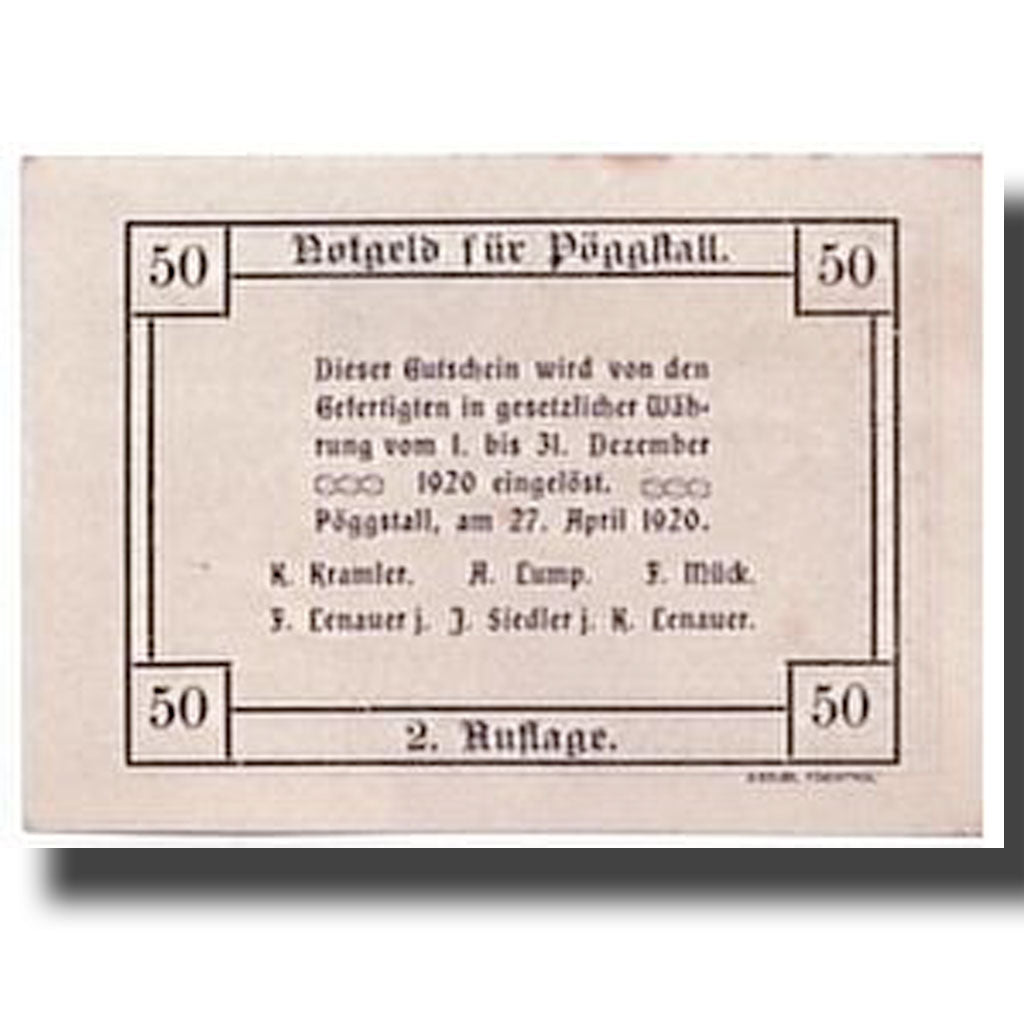 Banknote, Austria, Pöggstall, 50 Heller, paysage 1, 1920, 1920-04-27, UNC(63)