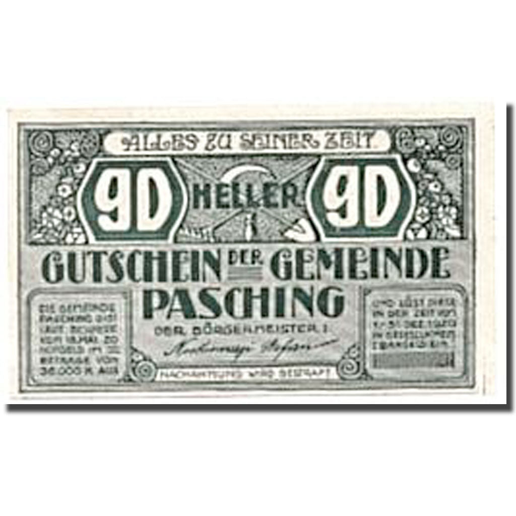 Banconote, Austria, Pasching, 90 Heller, paysage, 1920, 1920-05-18, SPL