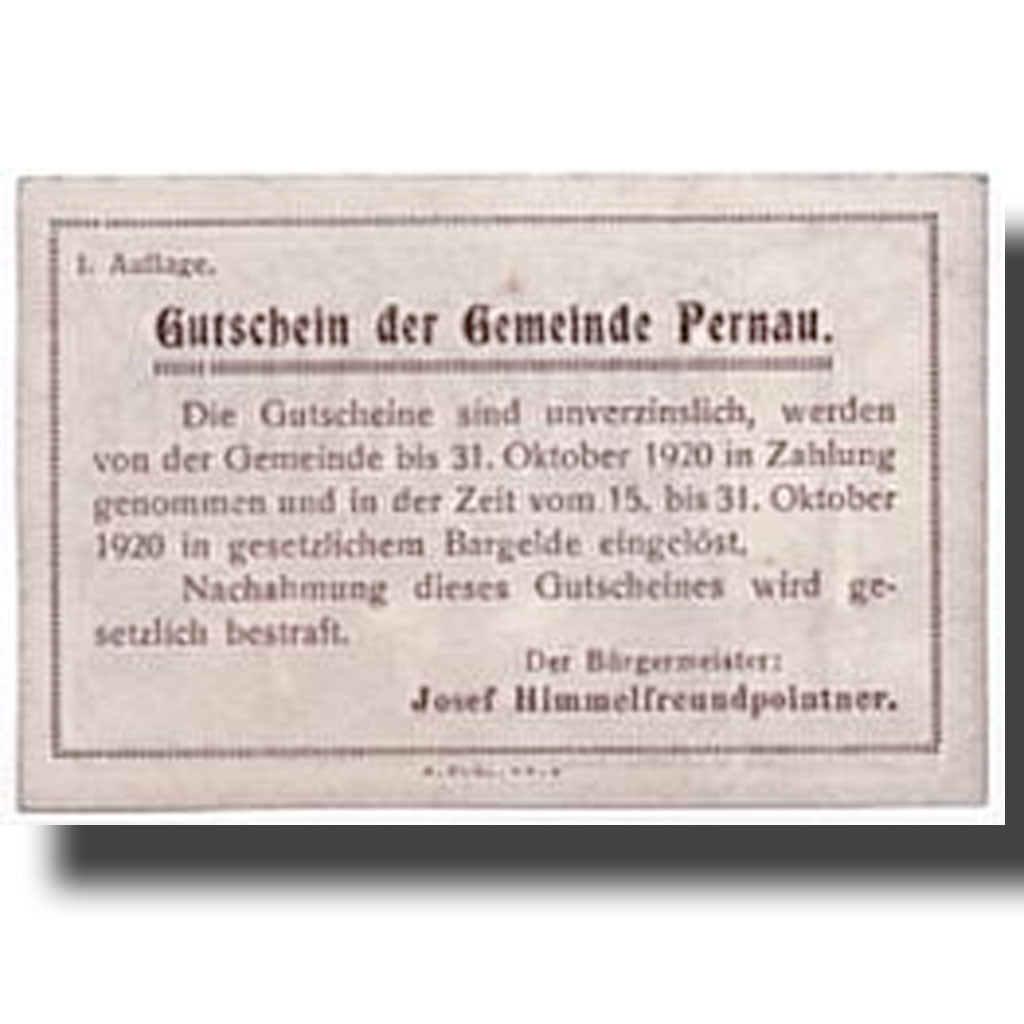 Banknote, Austria, Pernau, 10 Heller, personnage, UNC(63), Mehl:7341 Ia