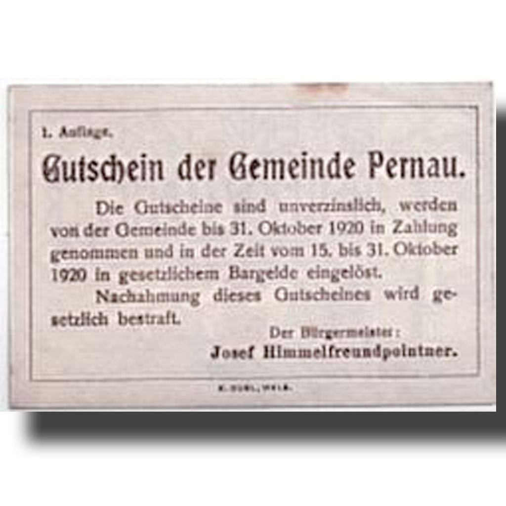 Banknote, Austria, Pernau, 20 Heller, personnage, UNC(63), Mehl:7341 Ia
