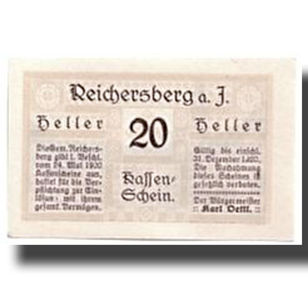 Banknote, Austria, Reichersberg, 20 Heller, paysage 1, 1920, 1920-05-24