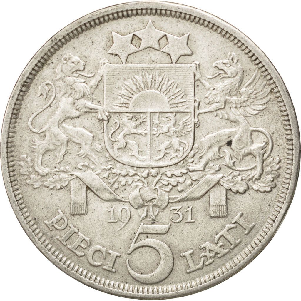 Lettonia, 5 Lati, 1931, BB, Argento, KM:9
