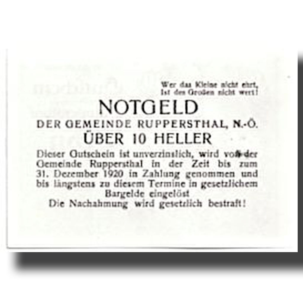 Geldschein, Österreich, Ruppersthal, 10 Heller, paysage, UNZ-, Mehl:FS 854c