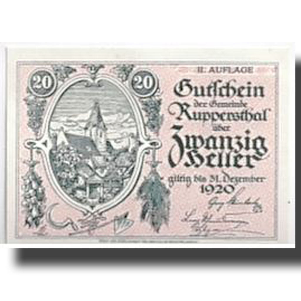 Geldschein, Österreich, Ruppersthal, 20 Heller, paysage, UNZ-, Mehl:FS 854c