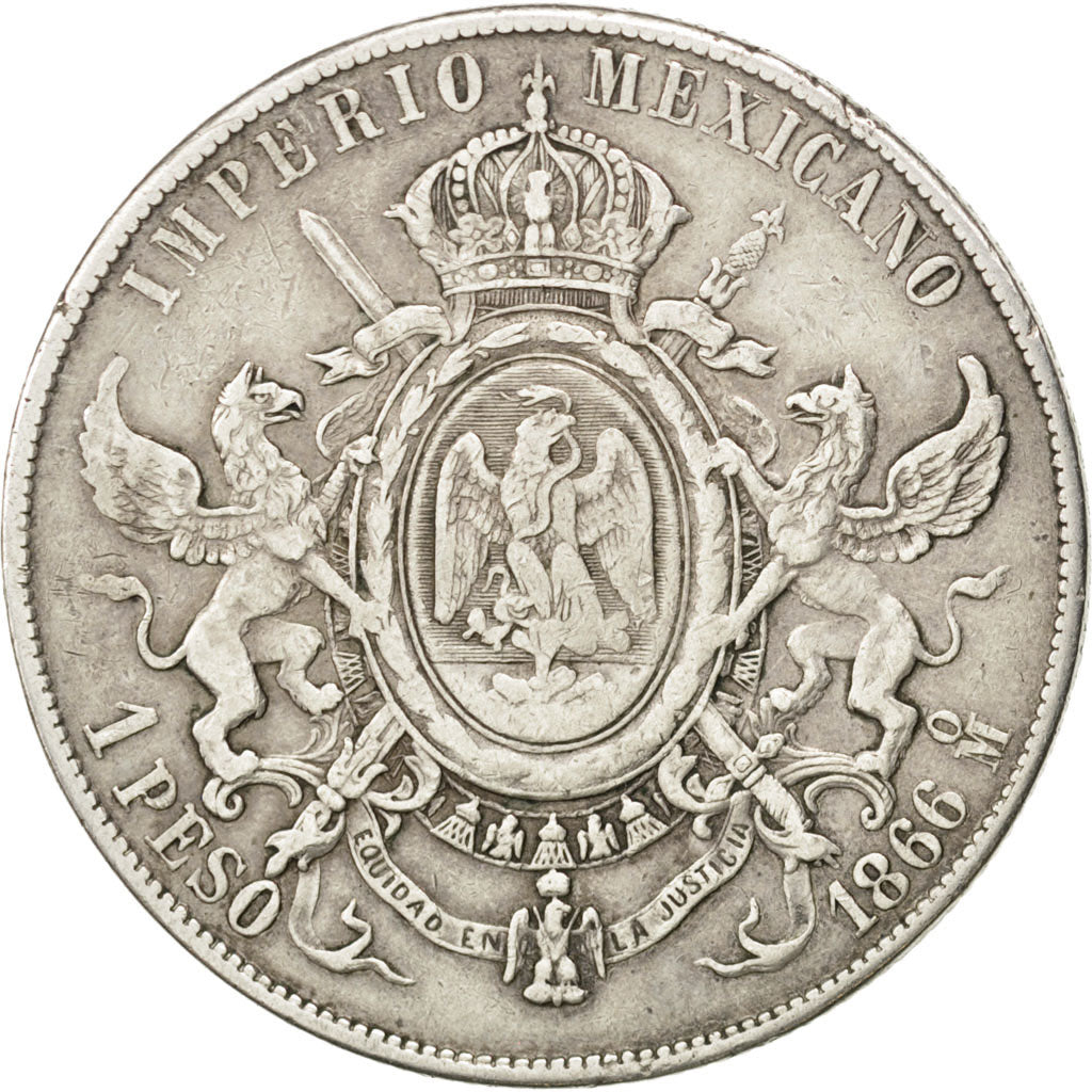 MEXICO, Peso, 1866, Mexico City, KM #388.1, EF(40-45), Silver, 26.73