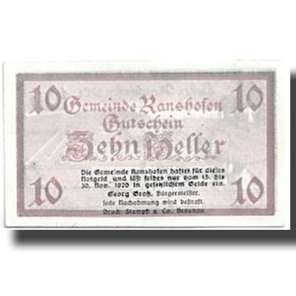 Banknote, Austria, Ranshofen, 10 Heller, paysage, UNC(63), Mehl:819Aa