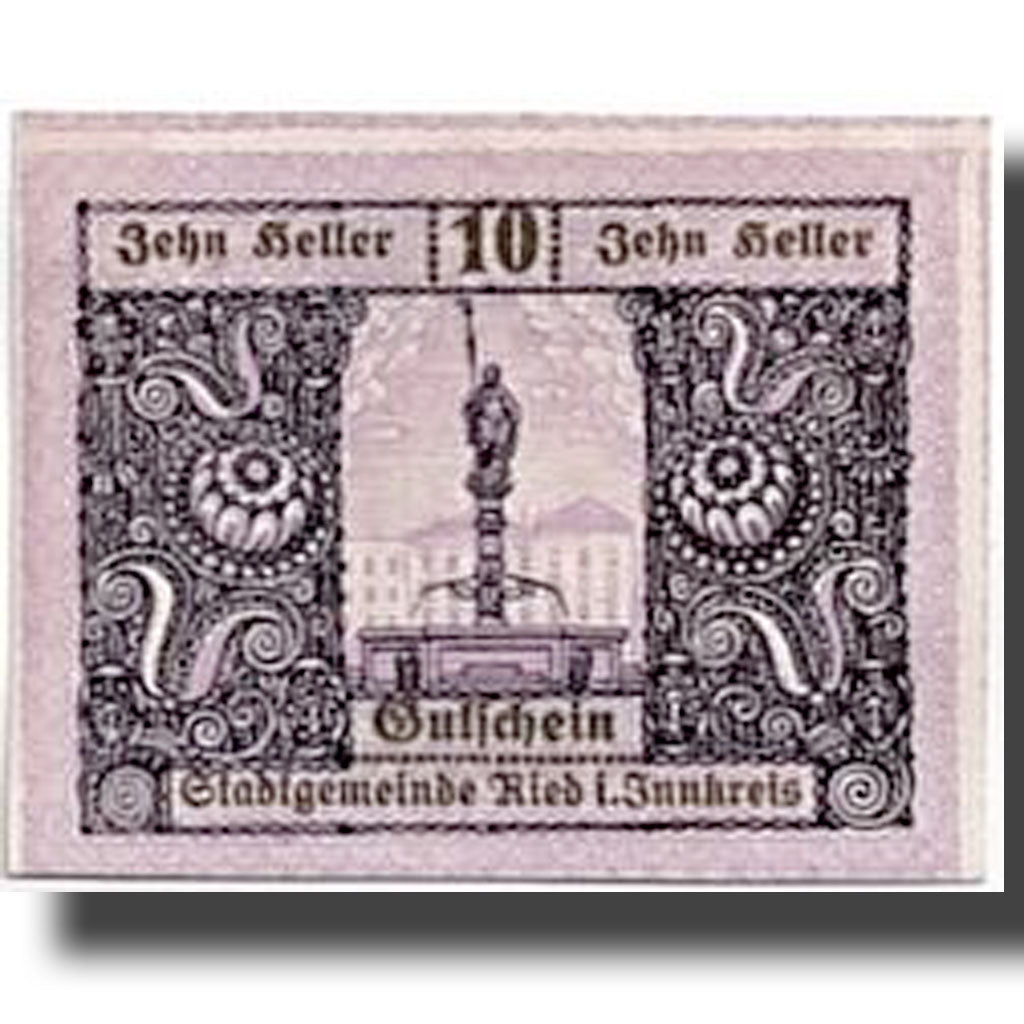 Geldschein, Österreich, Ried im Innkreis, 10 Heller, fontaine, 1920