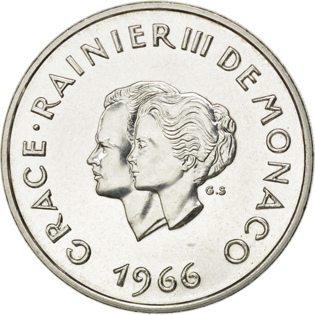 MONACO, 10 Francs, 1966, KM #M1, MS(63), Silver, 37, Gadoury #154, 25.06