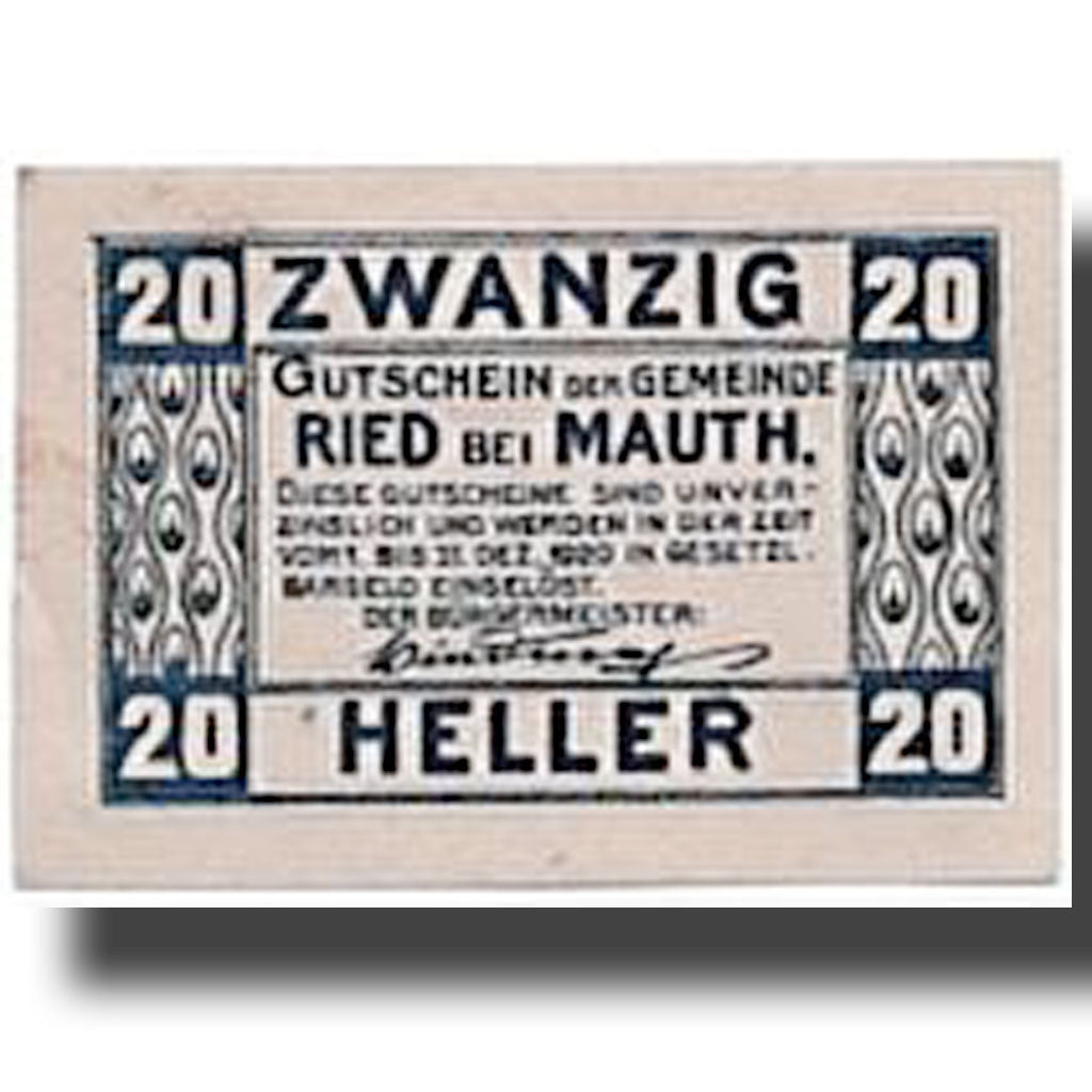Banknote, Austria, Ried bei Mauth., 20 Heller, paysage, 1920, UNC(63), Mehl:833a