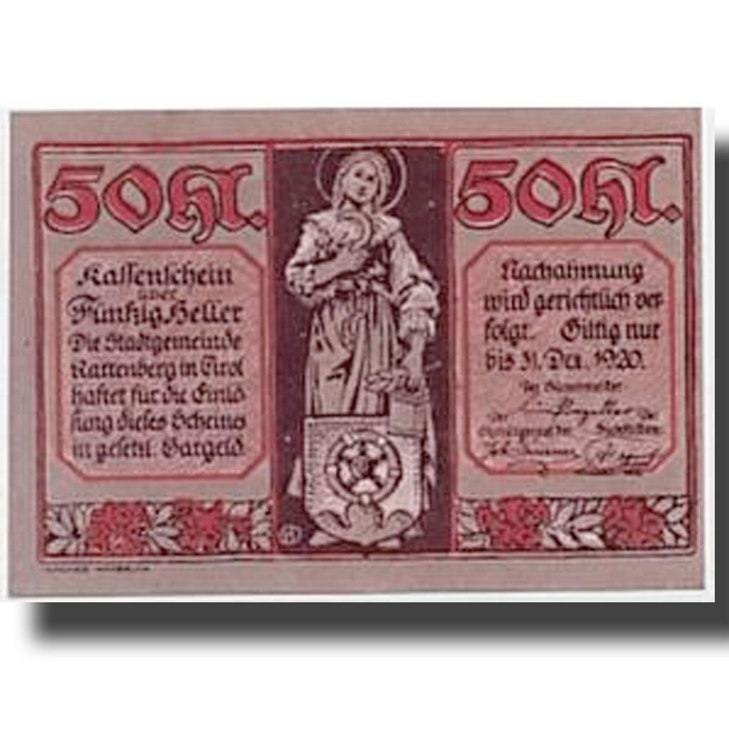 Banknote, Austria, Rattenberg Tirol Stadt, 50 Heller, paysage, UNC(63)