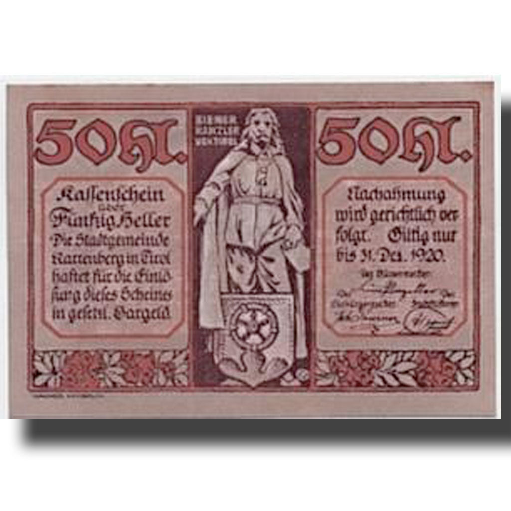 Banknote, Austria, Rattenberg Tirol Stadt, 50 Heller, paysage 1, UNC(63)